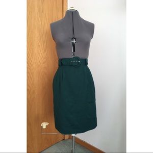 Vintage Green Belted Pencil Skirt